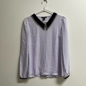 Forever 21 Pearl Collared Long Sleeve Purple Chiffon Blouse S